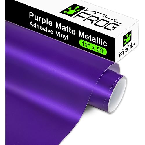 VINYL FROG Matte Metallic Adhesive Vinyl, 12" x6ft Purple Permanent Vinyl Roll - Metallic Satin Adhesive-Vinyl for Home Decor, Mug, Car and Other Stickers