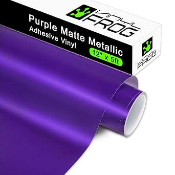 VINYL FROG Matte Metallic Adhesive Vinyl, 12" x6ft Purple Permanent Vinyl Roll - Metallic Satin Adhesive-Vinyl for Home Decor, Mug, Car and Other Stickers