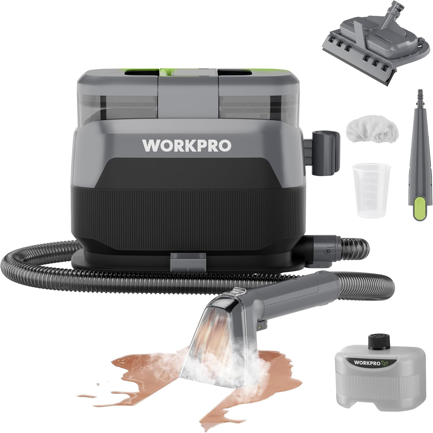 WORKPRO Steam Portable Carpet and Upholstery Cleaner, 16KPa Upholstery Cleaner Machine with Steam & Heating System, 4 Cleaning Modes & Versatile Tools, Spot Cleaner for Pet Stains, Couch, Car Seat