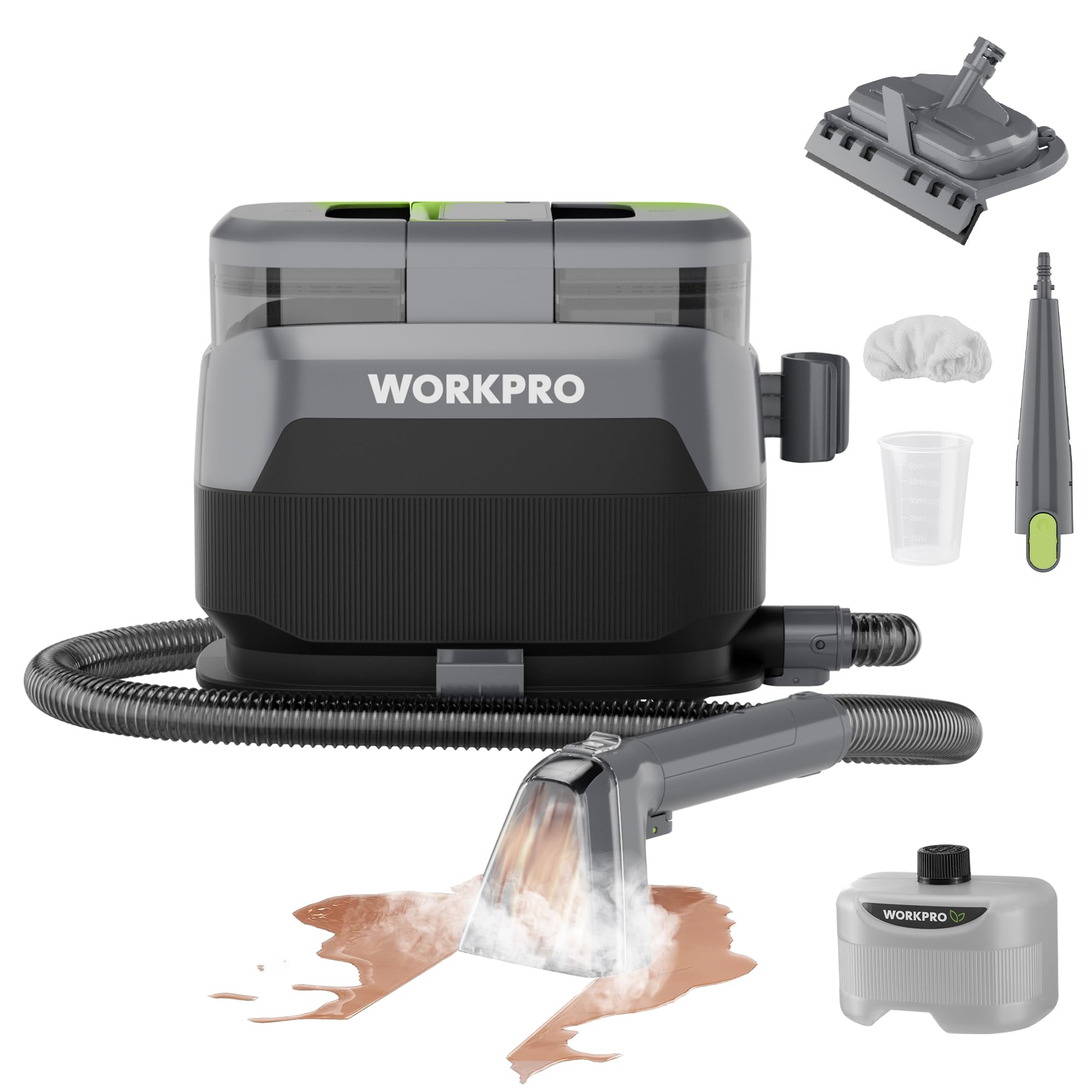 WORKPRO Steam Portable Carpet and Upholstery Cleaner, 16KPa Upholstery Cleaner Machine with Steam & Heating System, 4 Cleaning Modes & Versatile Tools, Spot Cleaner for Pet Stains, Couch, Car Seat