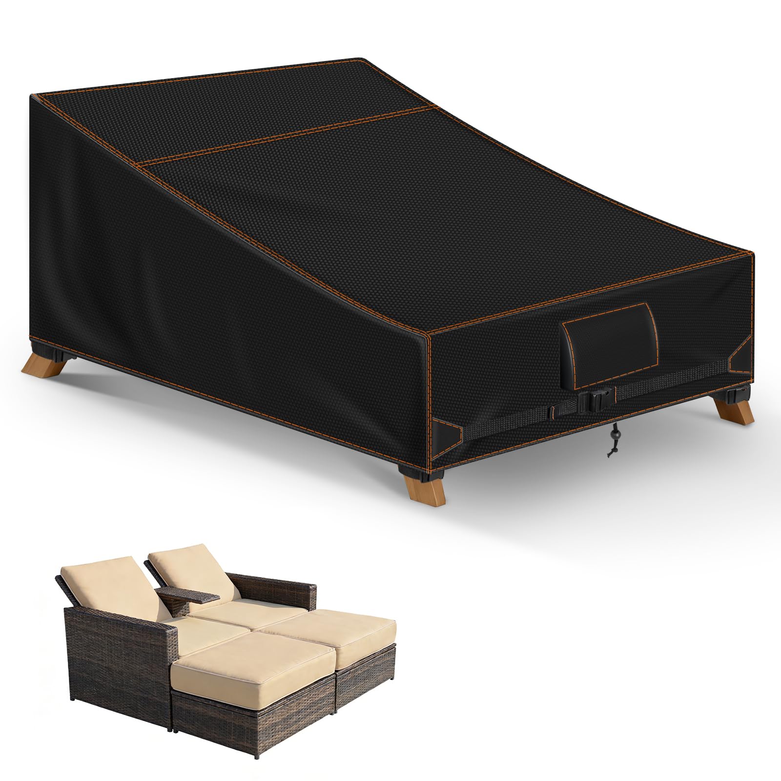 Housse Protection Transat Jardin Extérieur Double, Noir 210x150x40/90 cm
