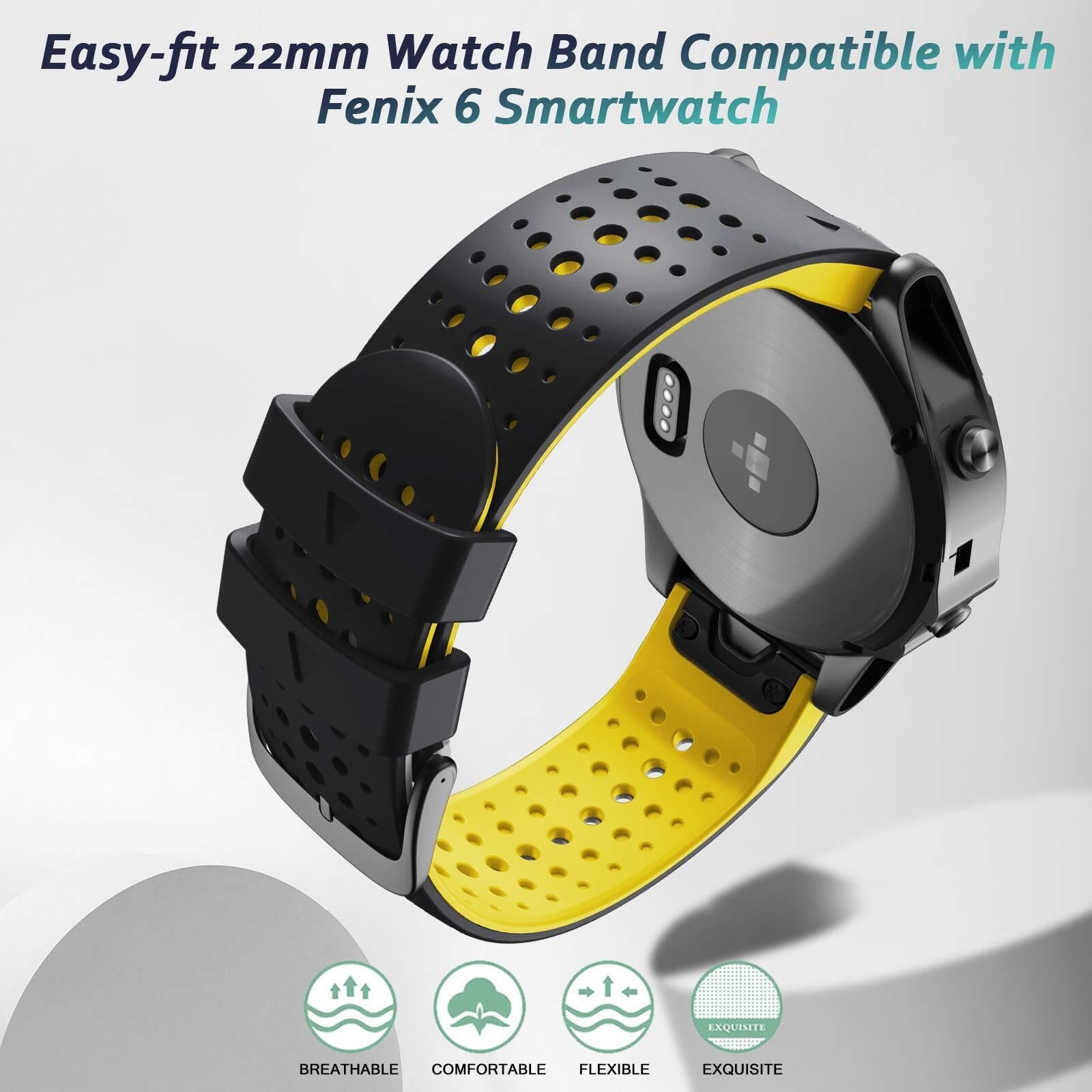 22 mm pour 5 Watch Band Easy-ATS Silicone Soft Sport Remplasment 7 / Plus / 6/6 Pro Smartwatches