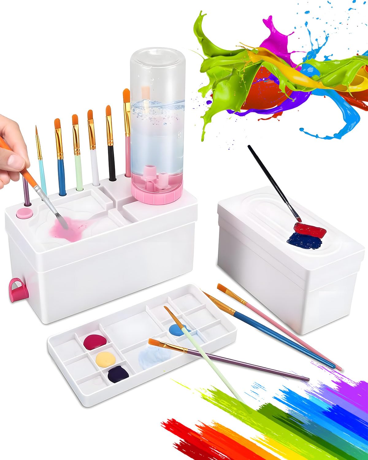 Nettoyeur de pinceaux multifonction 4 en 1 - Pour pinceaux acryliques, pinceaux de maquillage, aquarelle et à base d'eau - Rose