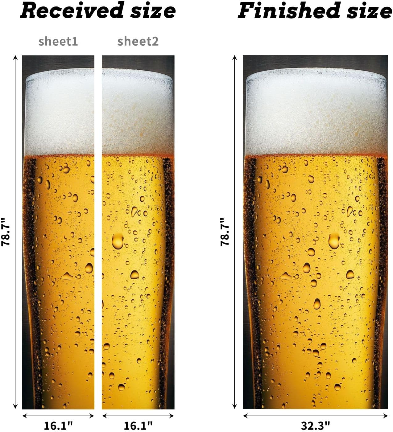 Self Adhesive Vinyl Refrigerator Wrap Beer Door Mural Sticker Peel and Stick Removable Door Cover Fridge Wrap Decal for Kitchen Decor