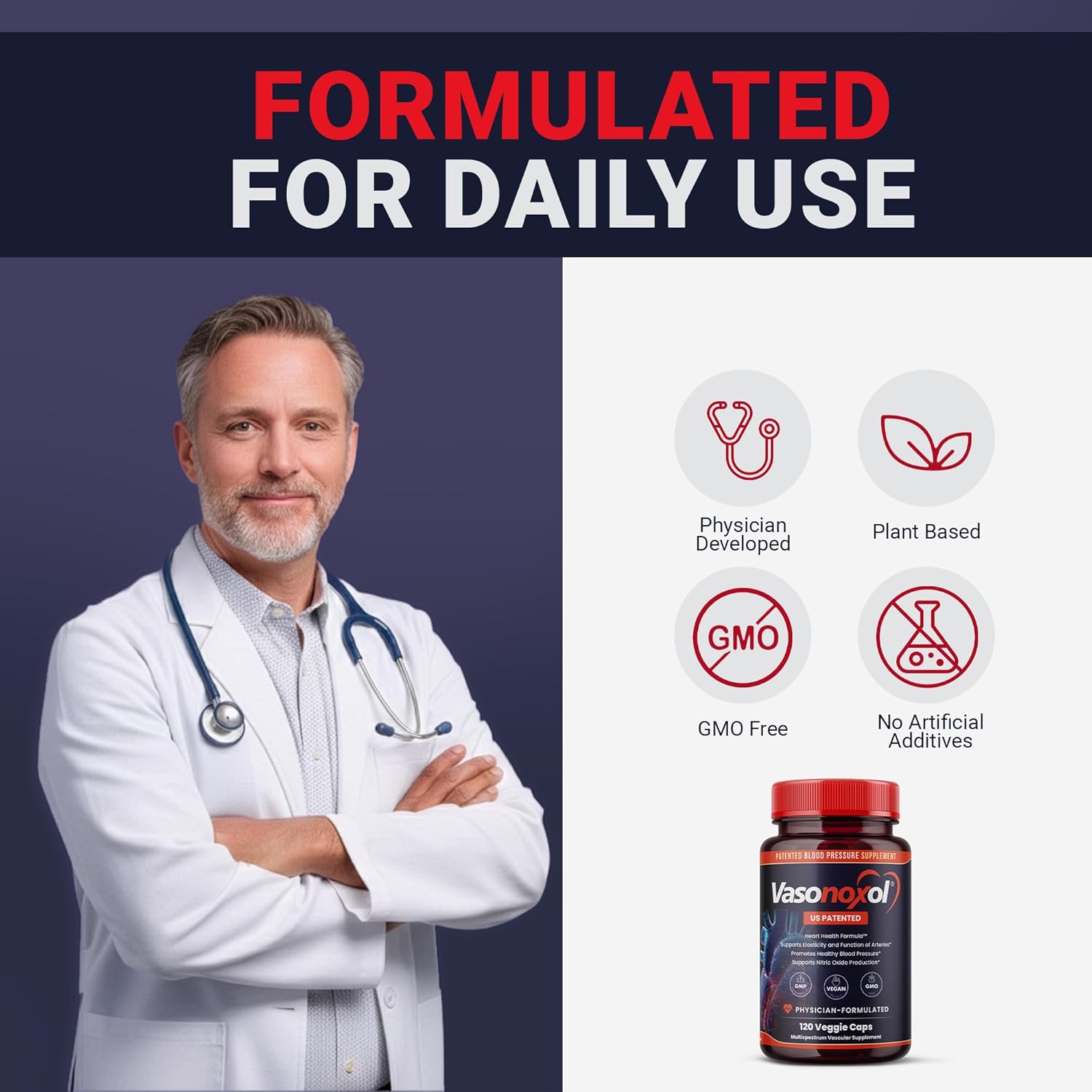 Vasonoxol U.S. Patented Nitric Oxide Supplement for Blood Pressure Support - Physician Formulated Vascular Health Formula with L-Arginine & and L-Citrulline - Vegan, Non-GMO (360 Capsules)