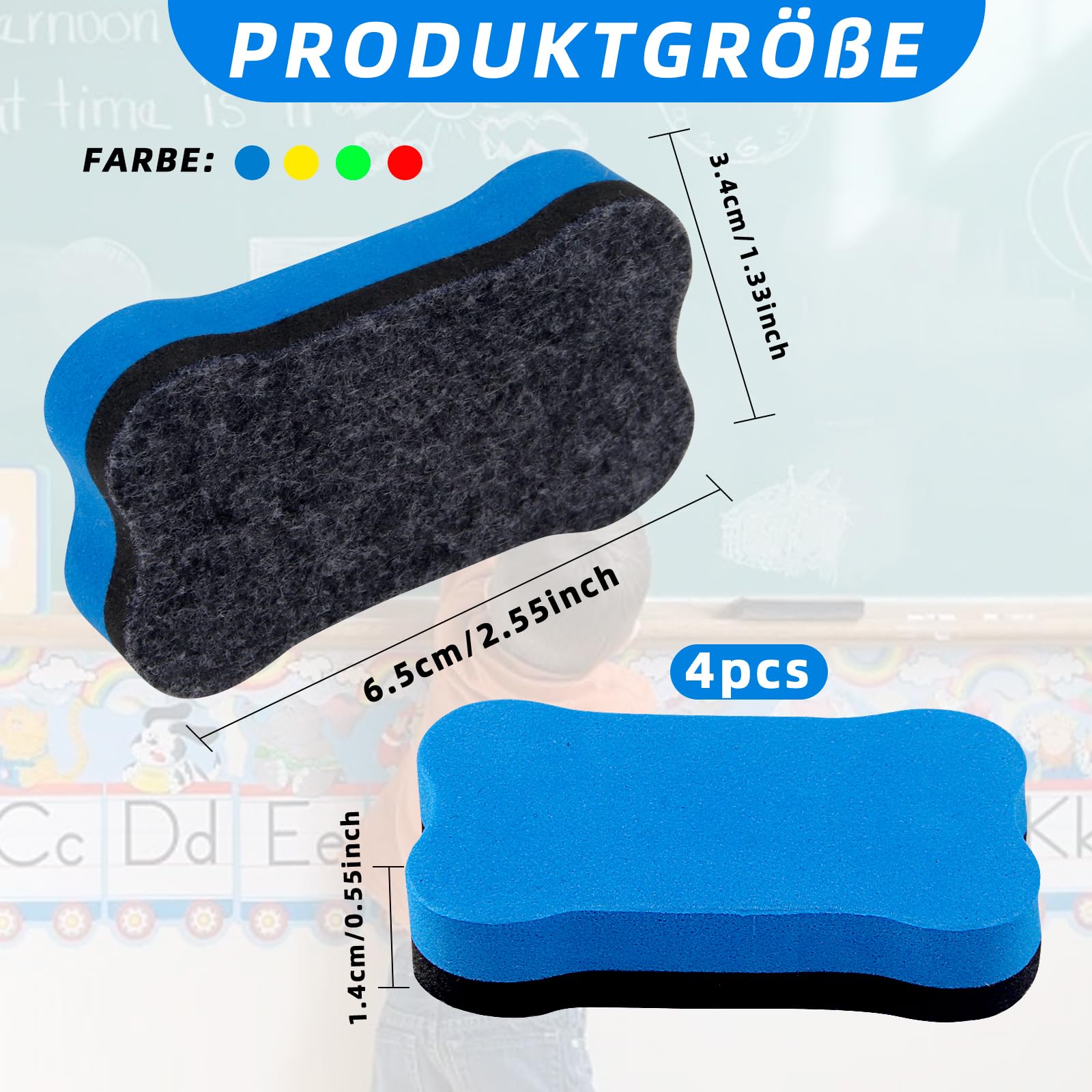Borradores de pizarra blanca mini, gomas de borrar en seco, limpiador para pizarras (2.7 x 1.5 pulgadas)