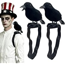 2-Pack Fake Black Crows, Birds Accessories Small Feather Shoulder Ravens Gothic Costume with Straps Pins for Cosplay Party