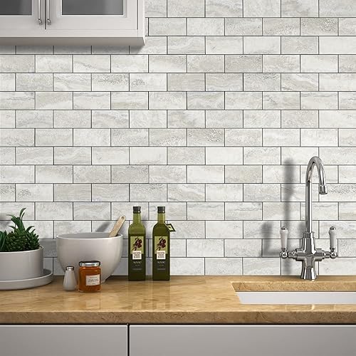 Vista 136 de STICKGOO 10 hojas de azulejos de metro para despegar y pegar, azulejos de pared para salpicaduras de cocina, azulejos de pared de PVC para Pizarra