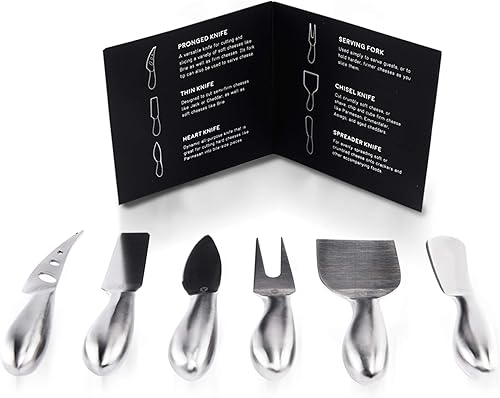 Vista 7 de Lunar 6-Piece Cheese Knife Set - Premium Stainless Steel Cheese Knives Collection - Charcuterie Board Accessories Gift Ready w/ 15 Festive Recipes