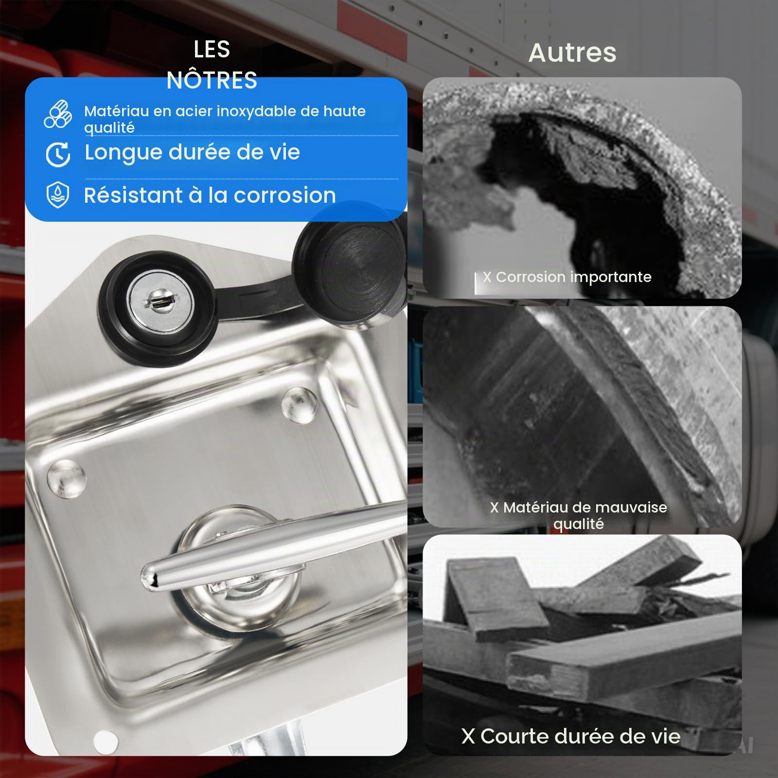 Serrure pour porte de camping-car, serrure de tiroir de camion, serrure à came avec poignée en T, en acier inoxydable, avec 2 clés, pour camping-car, camion, remorque, boîte à outils