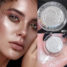 evpct Pearl White Silver Face Highlighter Makeup, White Shimmer Glitter Diamond Sparkly Highlighters Makeup Eyeshadow Palette Powder for Face Body Cheek Skin, inner Corner Eye Highlighter Make up 01