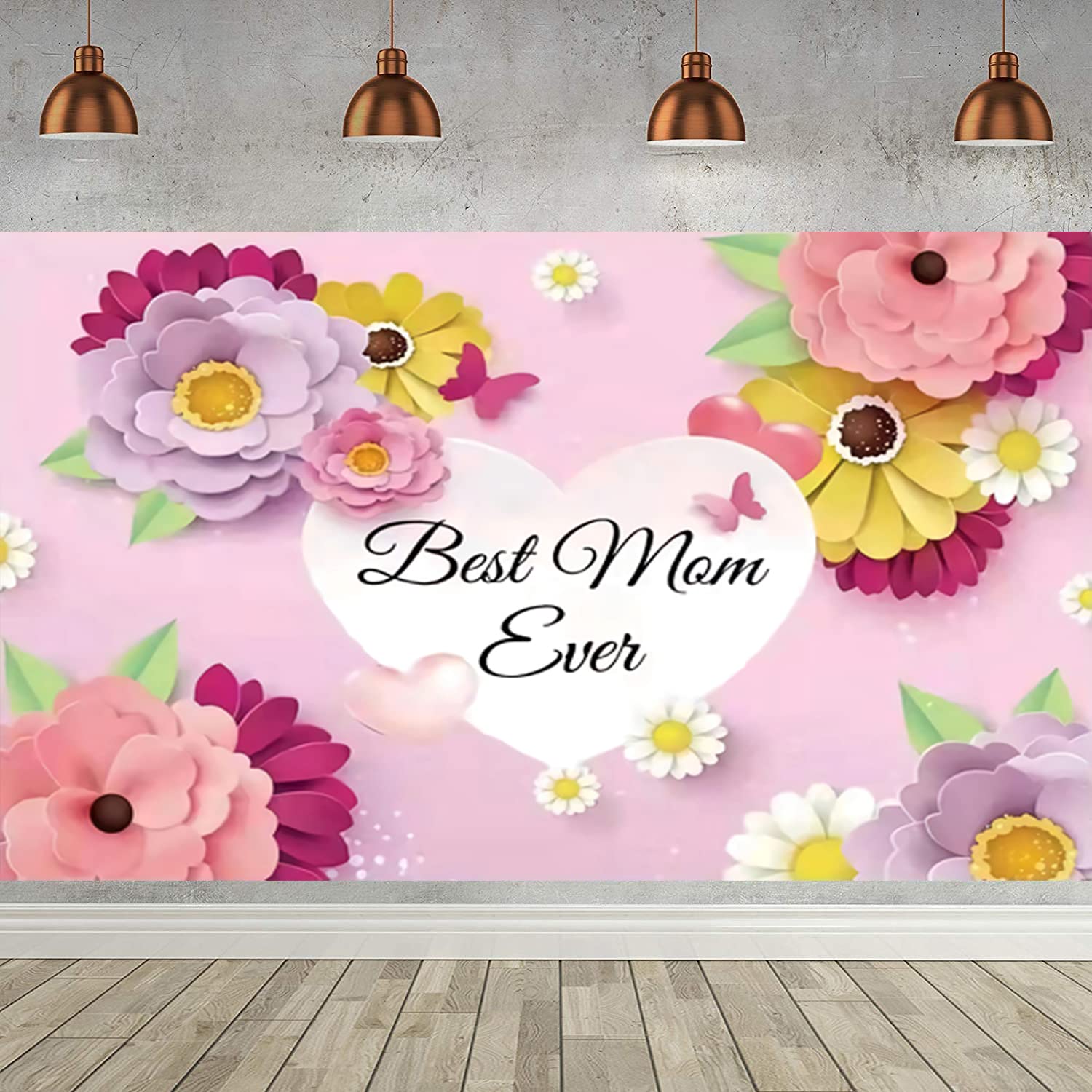 Best Mom Ever Banner Happy Mothers Day Backdrop Mother Day Background for Mother's Day Party Decoration, 70.8x47.2 inch