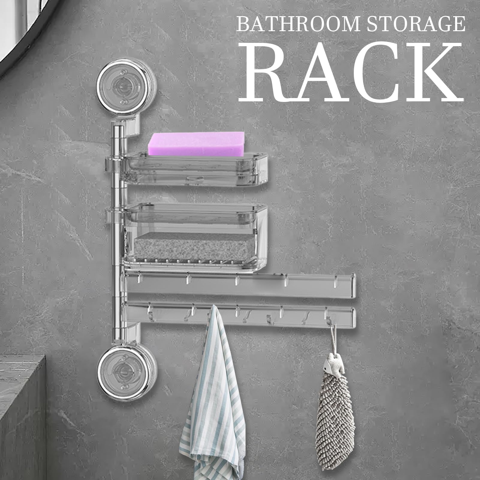 Toallero de Baño con VentosaSoporte para Toallas y Jabón Estante y Gancho Multifuncional para Dormitorio Cocina y PiscinaOrganizador Práctico y Estiloso