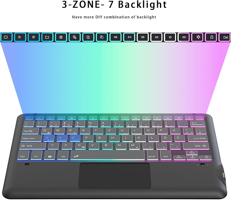 ROOFEI Lenovo Tab P12 12.7" tok billentyűzettel, RGB világítás, trackpad és tolltartó