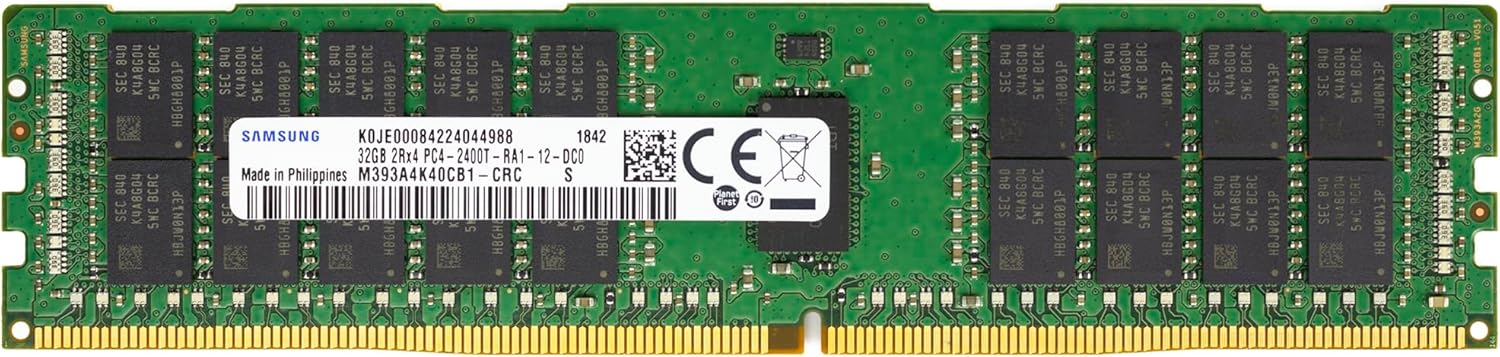Samsung 32GB DDR4 2400MHz PC4-19200 ECC RDIMM 2Rx4 Dual Rank 1.2V Registered DIMM 288-Pin Server RAM Memory M393A4K40CB1-CRC