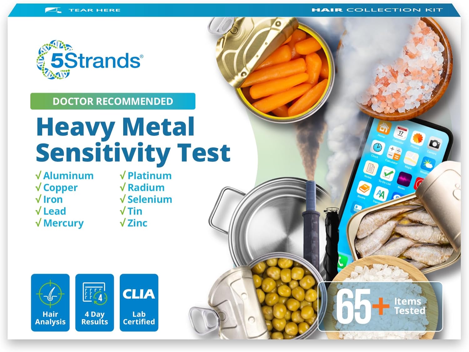 5Strands Heavy Metal Sensitivity Test for Adults & Kids, 67 Items Tested, At-Home Hair Test to Identify Aluminum, Mercury, Lead & Other Metal Sensitivities, Results in 4 Days