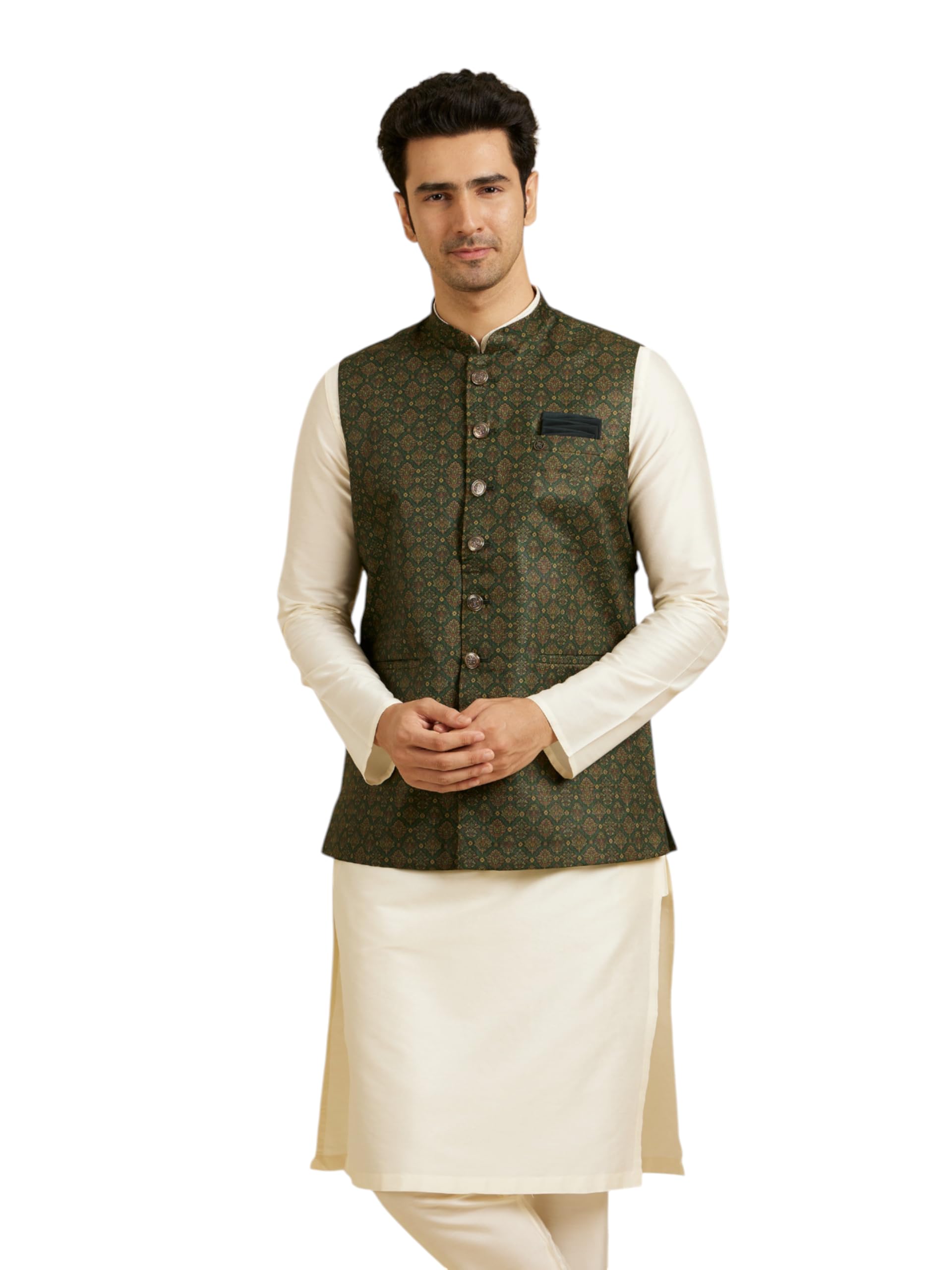 manyavar Men's Viscose Blend Ethnic Motifs Printed Nehru Jacket (1pc)-picture-20
