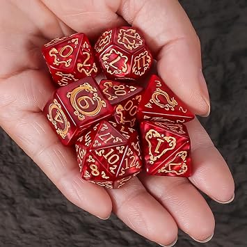 QMAY Polyhedral Game Dice - 7 Pieces Dice (Red Dragon Pattern)