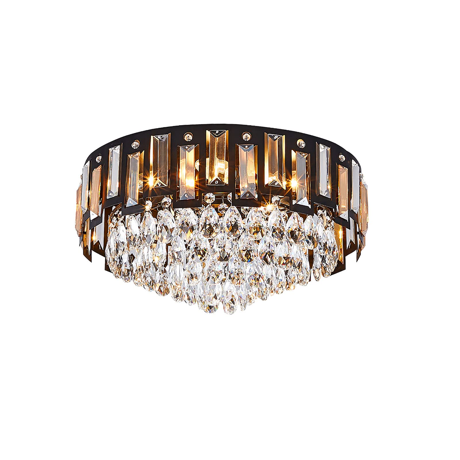 Éclairage LED moderne avec ce plafonnier en cristal design et sa structure noire