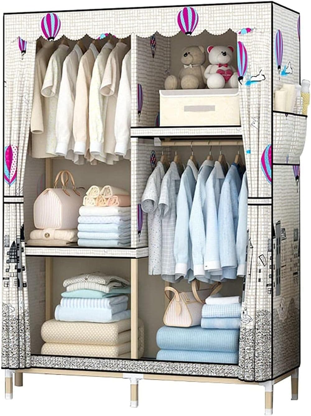 Open Wardrobe Solid Wood Wardrobe Organiser Save Space Assembly Fabric Wardrobe Clothes Rack (Color : I) (H)