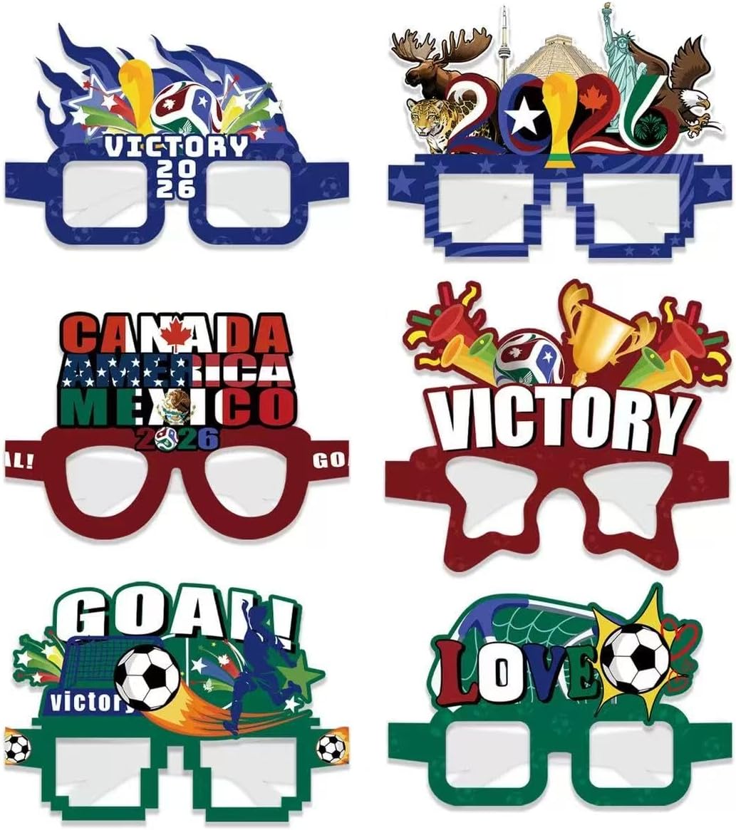 World Cup Soccer Themed Decorative Party Glasses, Multicolor Paper Novelty Eyewear with Victory and Goal Designs,24 Pack