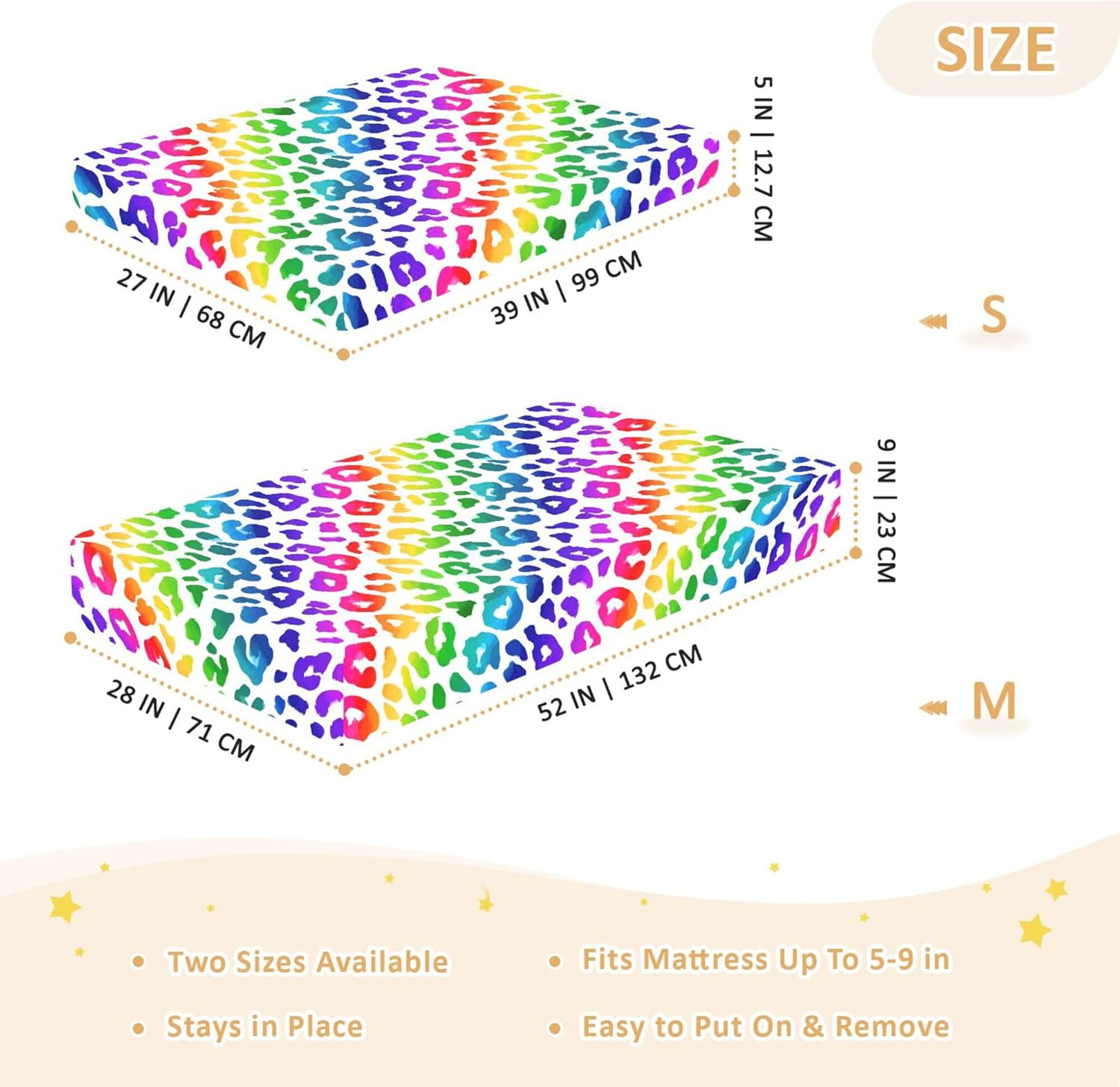 Rainbow Leopard Prints White Crib Sheets Soft Breathable Fitted Cotton Baby Crib Sheets Mattress Cover for Girl Boy, 52" x 28" x 9"