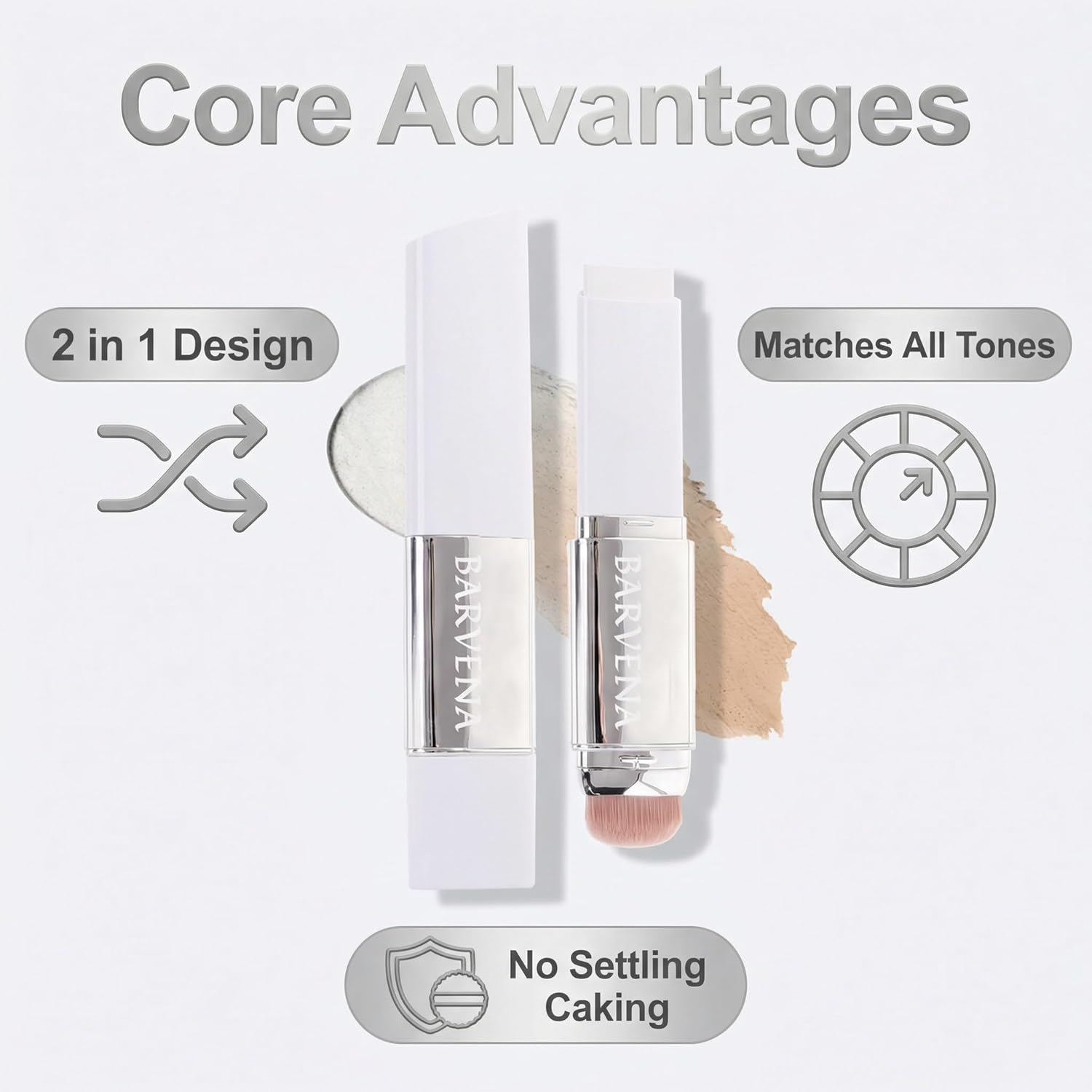 Color Changing Foundation Stick with Brush, 1 Fl Oz, Full Coverage Self Adjusting Makeup for Mature Skin, Travel and Daily Touch-ups