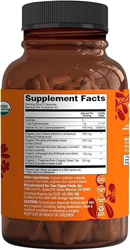 Miniatura 2 de Four Sigmatic Cápsulas Focus  Cápsulas de suplemento de melena de león  Complejo que estimula el cerebro con Ashwagandha, Bacopa Monnieri y Rhodiola