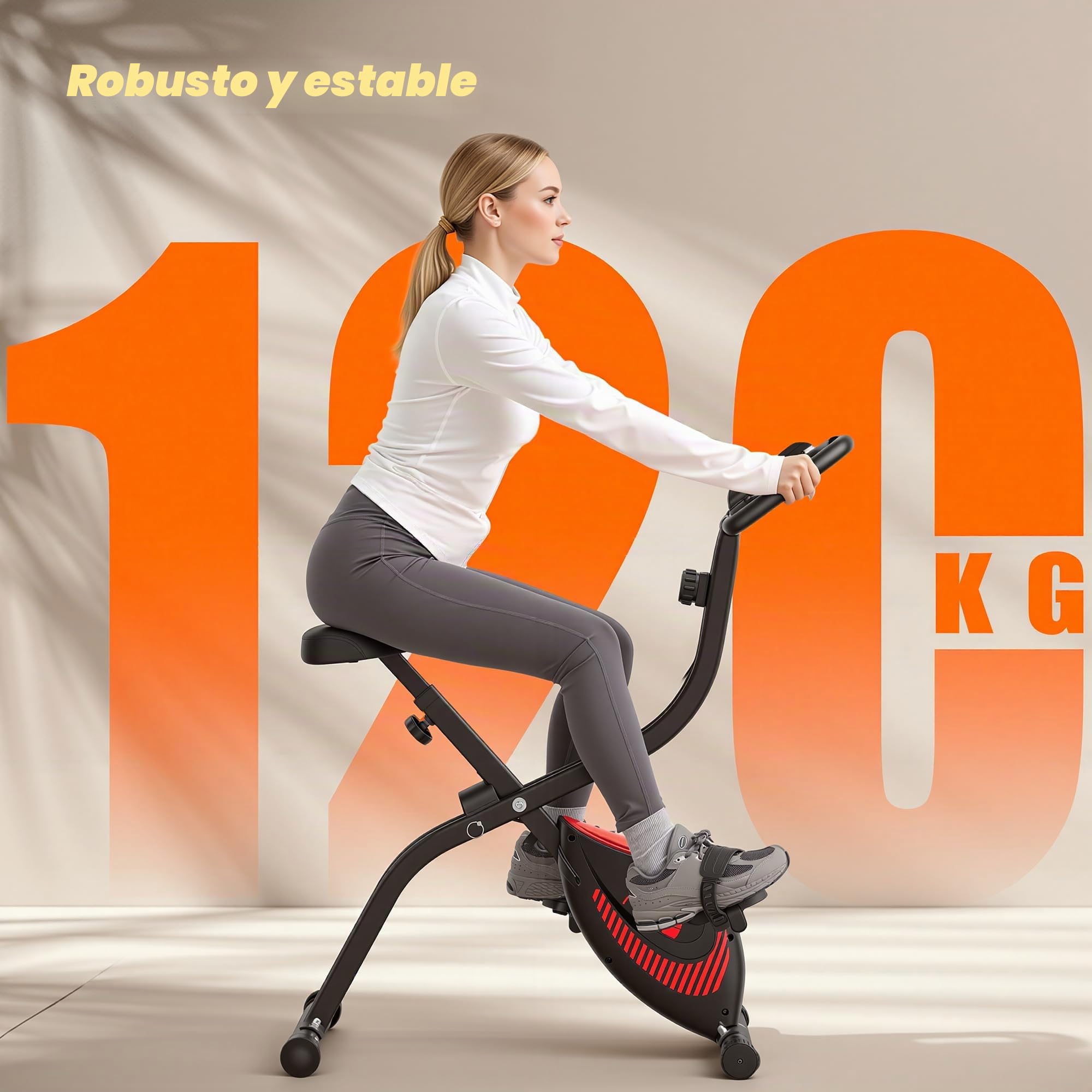 Bicicleta estática plegable con 16 niveles de resistencia magnética, monitor LCD y medición del pulso de mano, cómodo cojín de asiento, capacidad de carga de 120 kg para entrenamiento cardiovascular