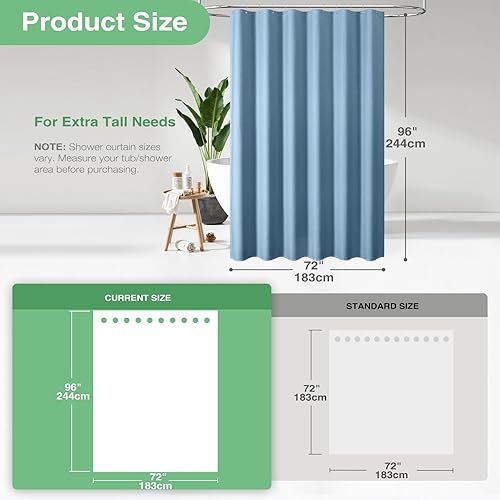 Vista 190 de Dynamene Cortina de ducha larga de tela negra – Cortinas de ducha de tela alta y resistente con textura de gofre, juego de cortina de baño de lujo