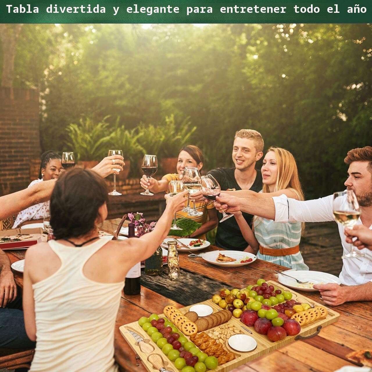NatureNest Tabla de charcutería grande, bandeja portátil plegable para servir queso, juego de cuchillos multiusos, adecuado para exteriores, aniversario de boda, Navidad, regalos de Acción de Gracias