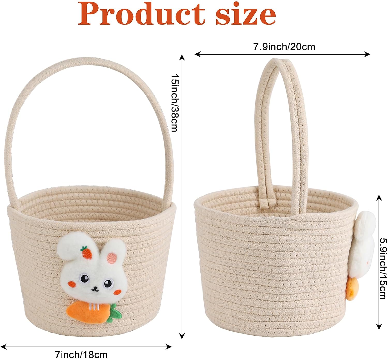 FOIMAS Easter Egg Basket,Easter Bunny Woven Basket for Boys Girls Easter Egg Hunts Game Party Gifts Home School Yard Garden White