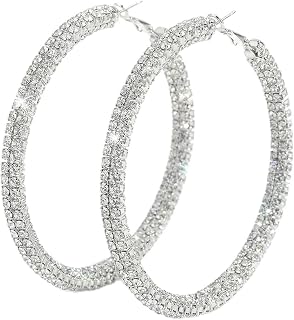 Lightweight Rhinestone Hoop Earrings For Women, Dainty Large Silver Rings, Hypoallergenic Sparkly Bling Jewelry, Prom Party Accessories, Wedding Dress Gift