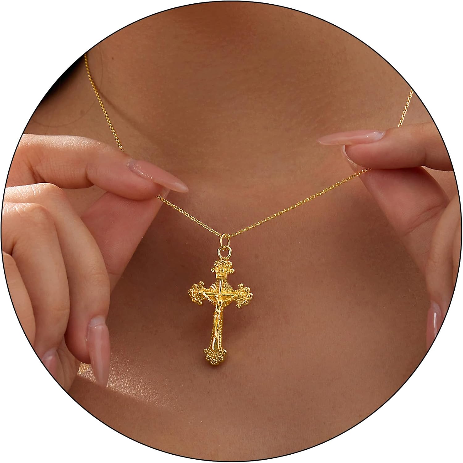 Partm Gold Cross Necklace for Women 14K Plated Dainty Pendant Cross Chain Faith Crucifix Choker Baptism Necklace for Women Trendy Religious Jewelry Hypoallergenic