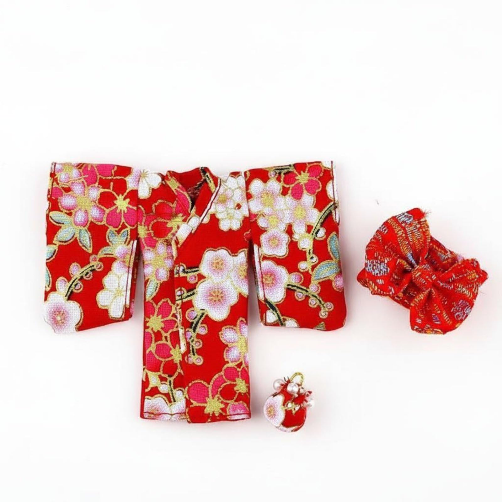 predolo OB11 Doll Clothes Traditional Pattern 1/12 BJD Kimono Cute Aesthetic Doll Kimono Set , Red+Accessory SET