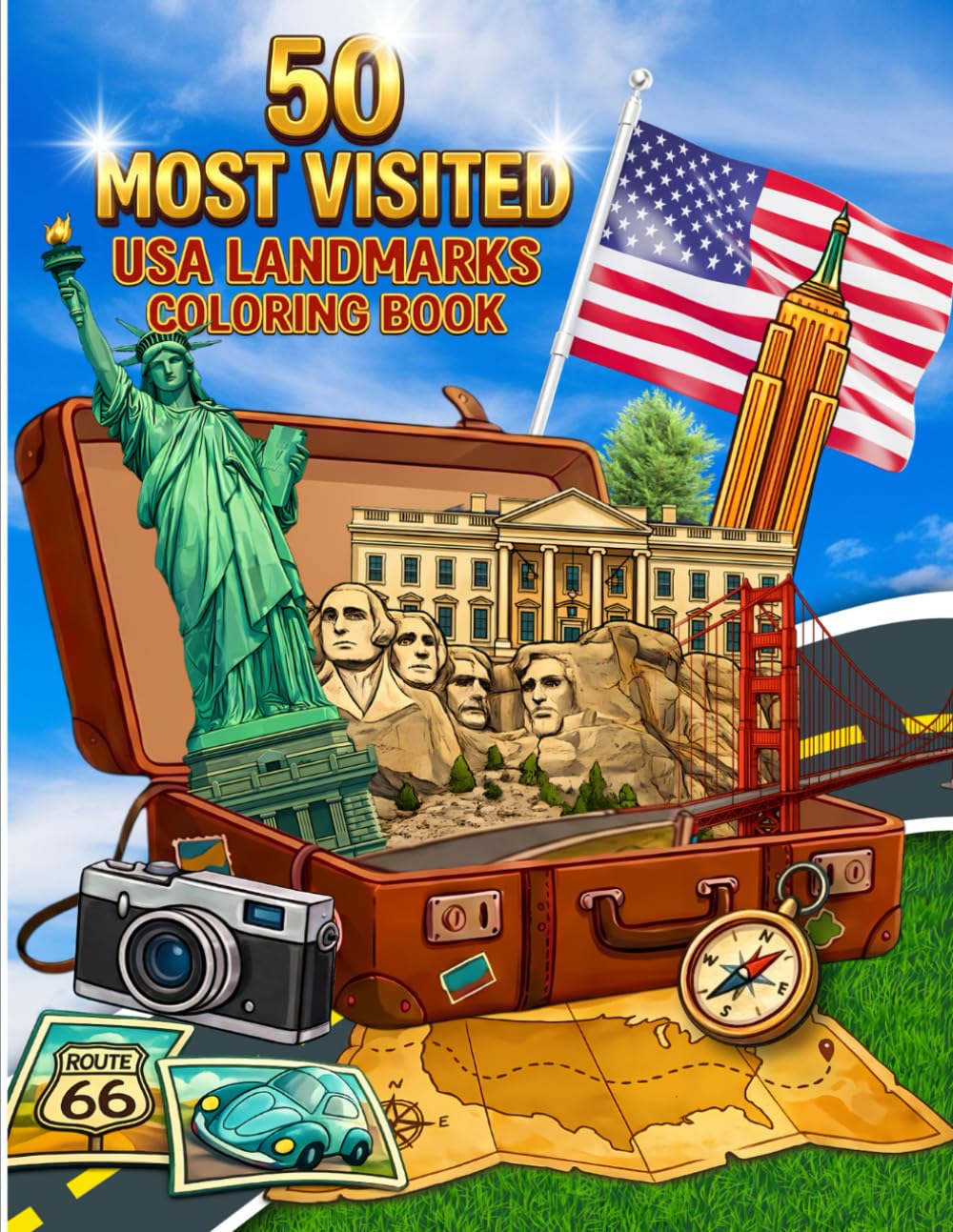 50 Most Visited USA Landmarks Coloring Book: Learn and Color your way through all 50 states and discover America's most iconic landmarks. This book is intended for Tween, Teens, & Adults.