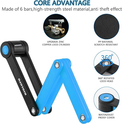 Miniatura 2 de BIGLUFU Cerradura de bicicleta para bicicleta, scooter y motocicleta, cerraduras plegables con 4 llaves, cadena plegable, de acero aleado, con