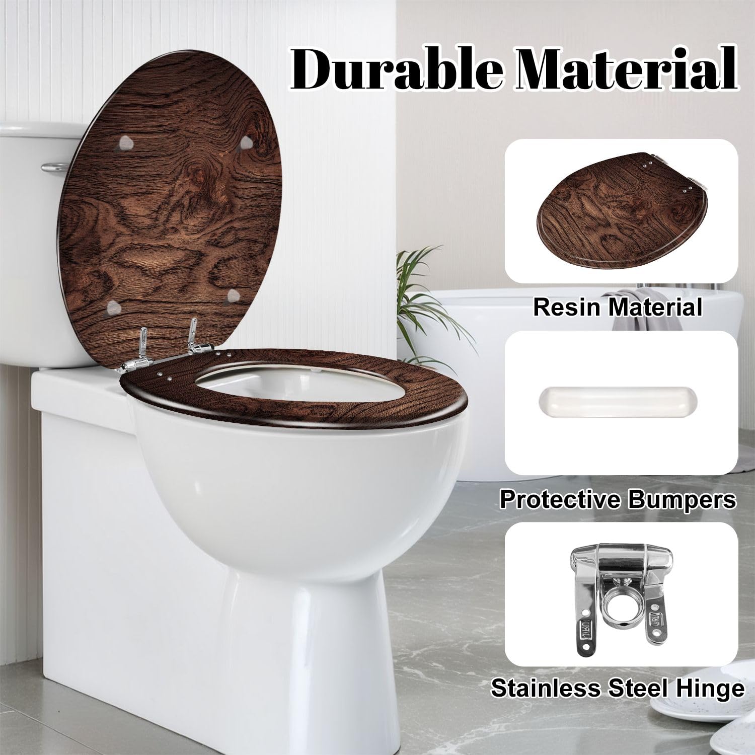 Asiento de inodoro de resina de madera oscura para baño