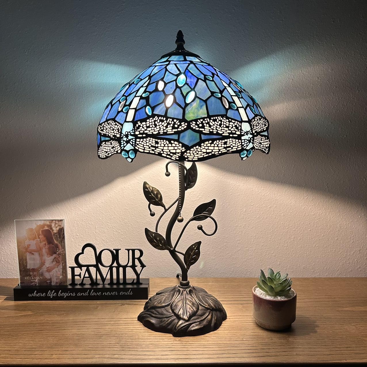 enjoy decor lamps Tiffany Table Lamp Blue Stained Glass Dragonfly