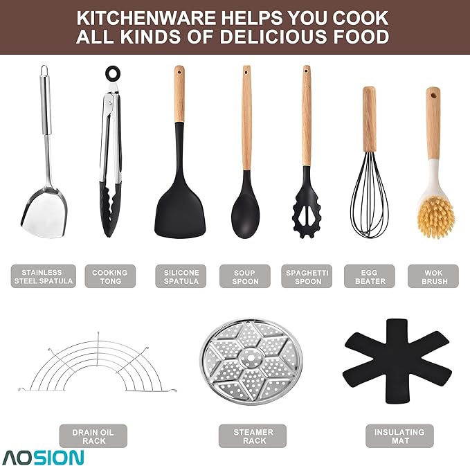 Wok de Acero al Carbono de 13 Pulgadas, Set de 12 Piezas con Tapa y Utensilios miniatura 3