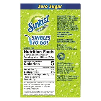 Sunkist Soda Lemon Lime Singles To Go Drink Mix, 0.53 OZ, 6 CT