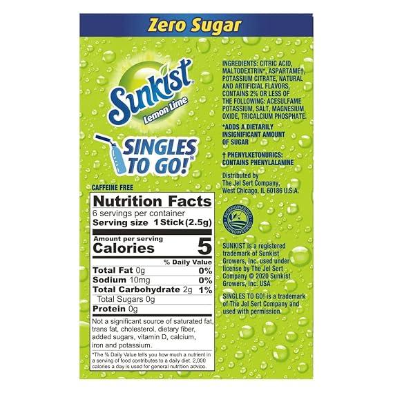 Sunkist Soda Lemon Lime Singles To Go Drink Mix, 0.53 OZ, 6 CT