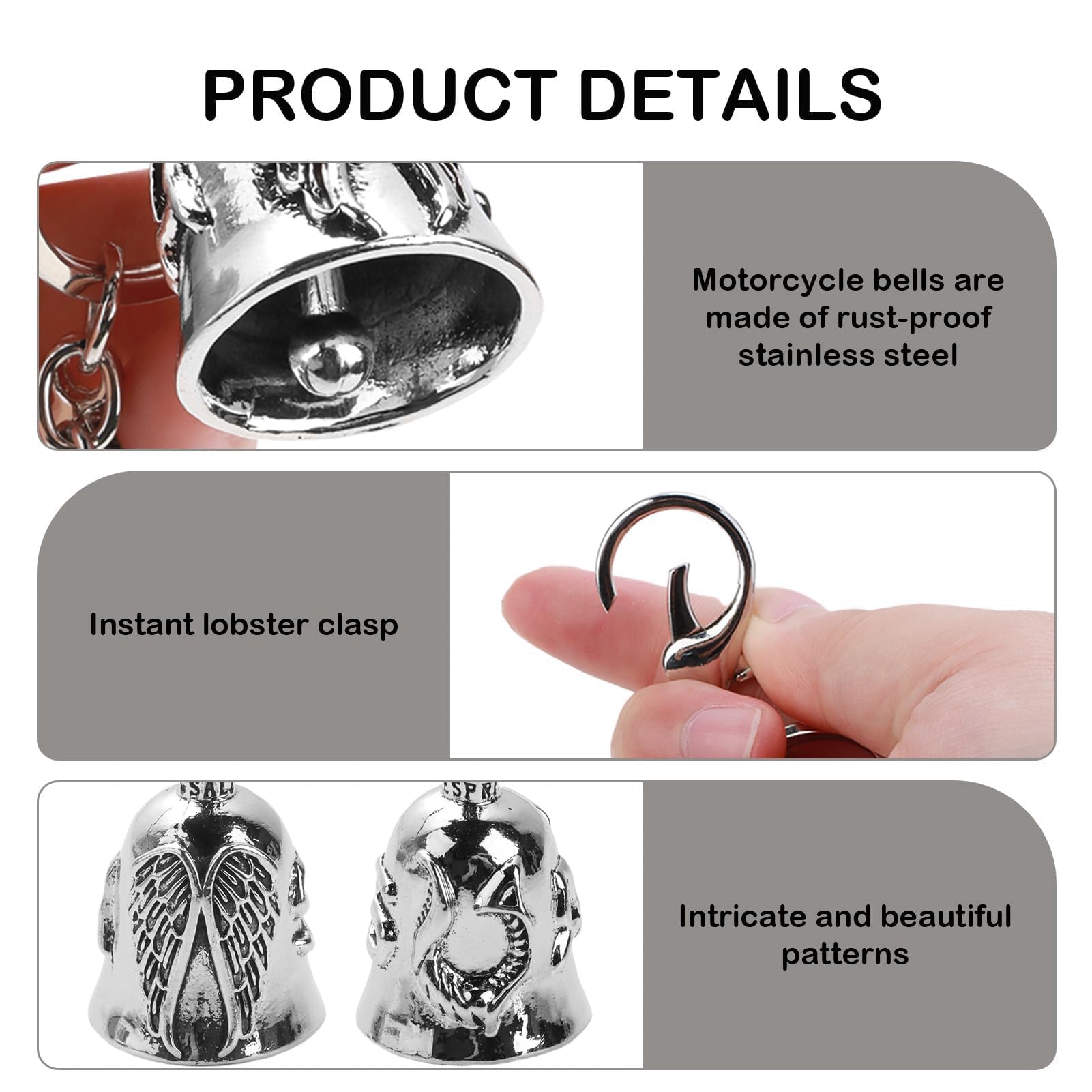Hioip Llavero Moto Campana Guardiana Campana de Motocicleta de la Guarda de Acero inoxidable con Anillo Colgante Amuleto de Buena Suerte para Bicicletas Coches Vehículos Eléctricos - 4