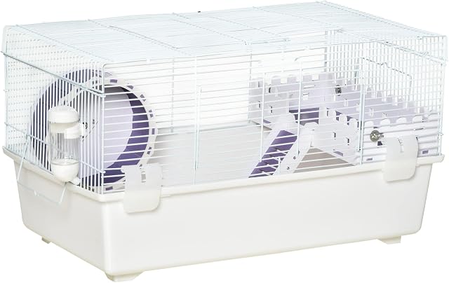 PawHut 2 Tier Hamster Cage Rodent House Small Animal Habitat with Exercise Wheel Water Bottle Ladder, White