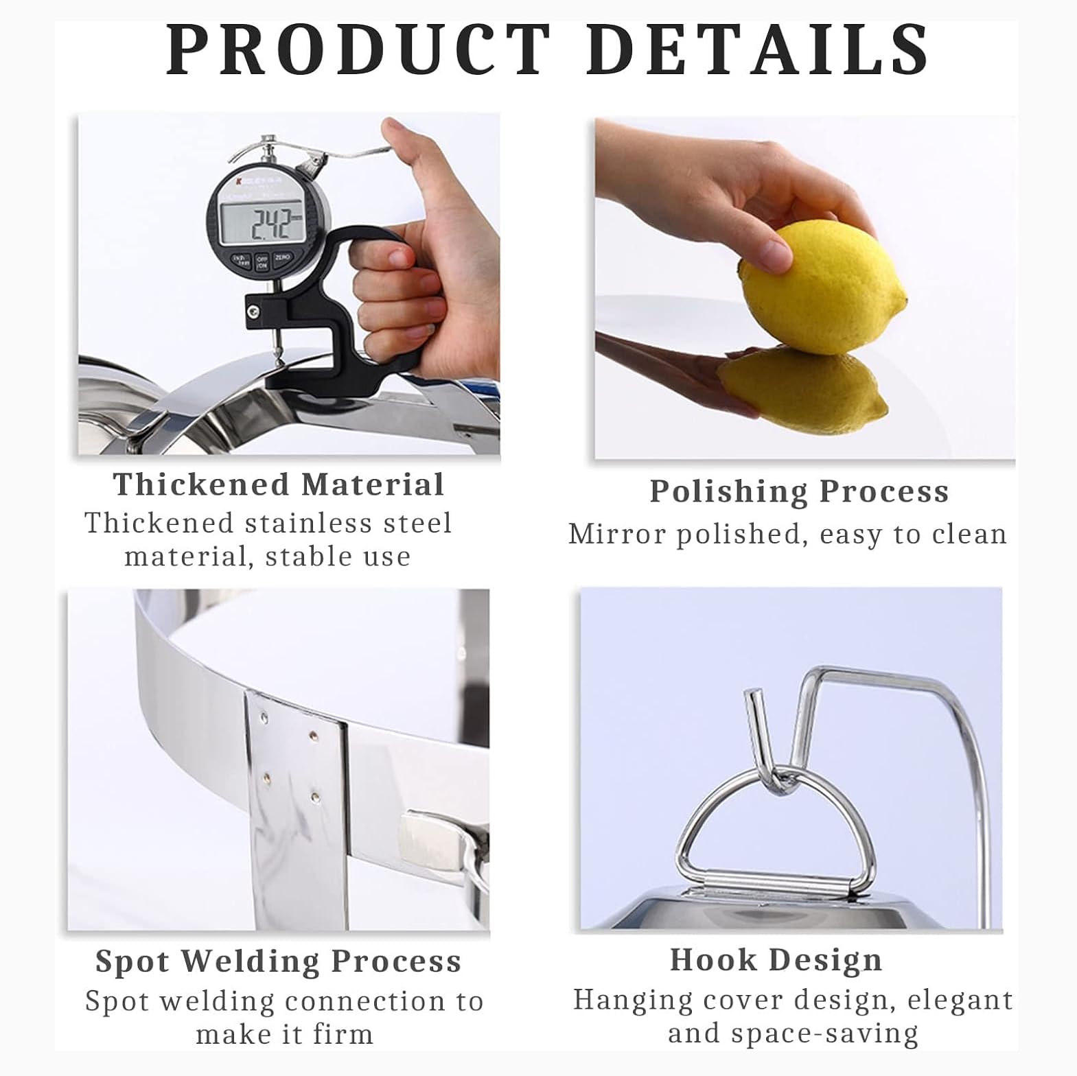 Juego de platos de acero inoxidable con cubierta para colgar, incluye bandeja para alimentos, bandeja de agua, soporte de combustible, ideal para catering, fiesta, boda, equipo de buffet