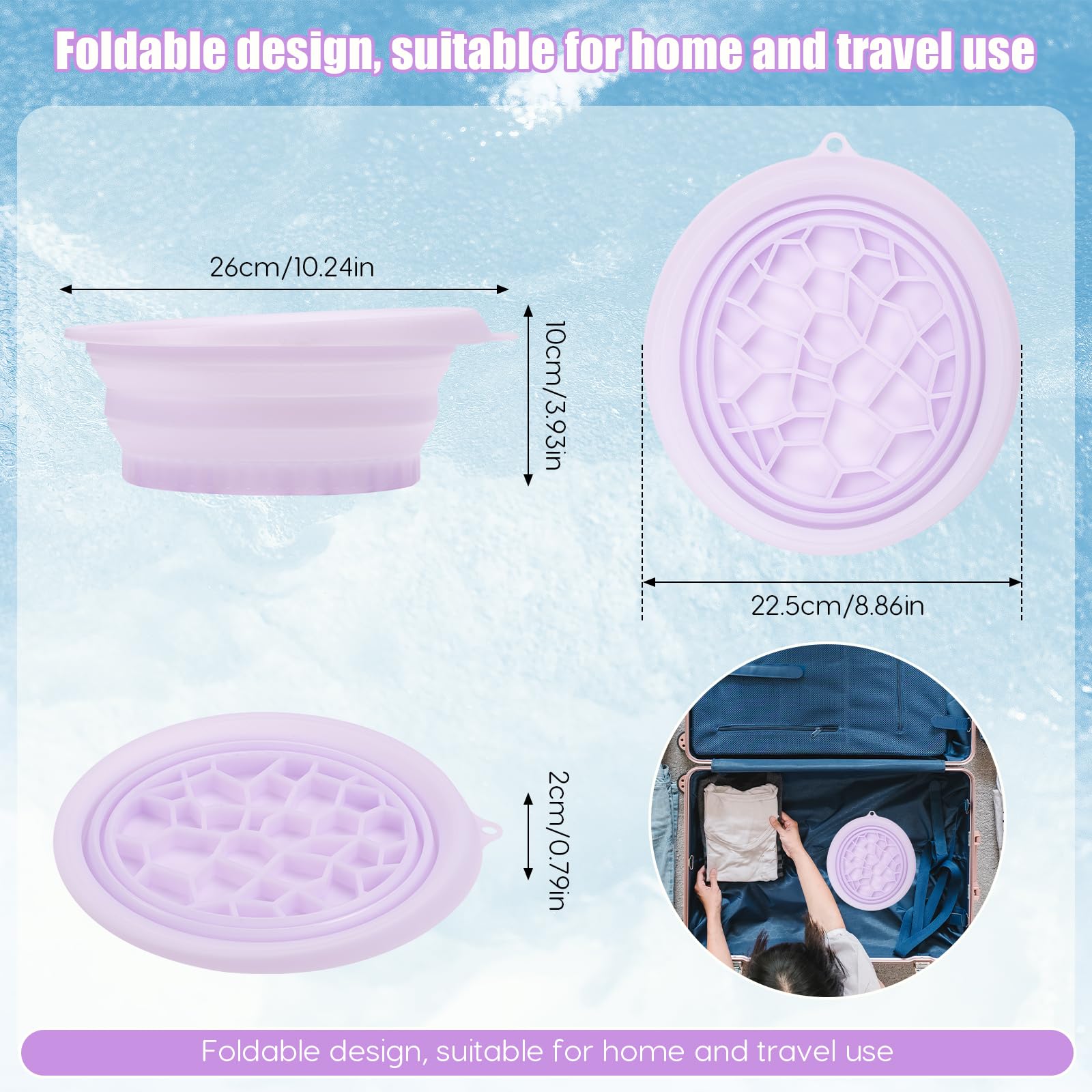 Face Ice Bath Bowl, Faltbares Gesichtsbad Eis, Gesicht Eiswanne mit Integrierter Eiswürfelschale, Tragbare Facial Ice Bath Bowl zur Schwellungen Linderung für Heimgebrauch oder Unterwegs (Purple)