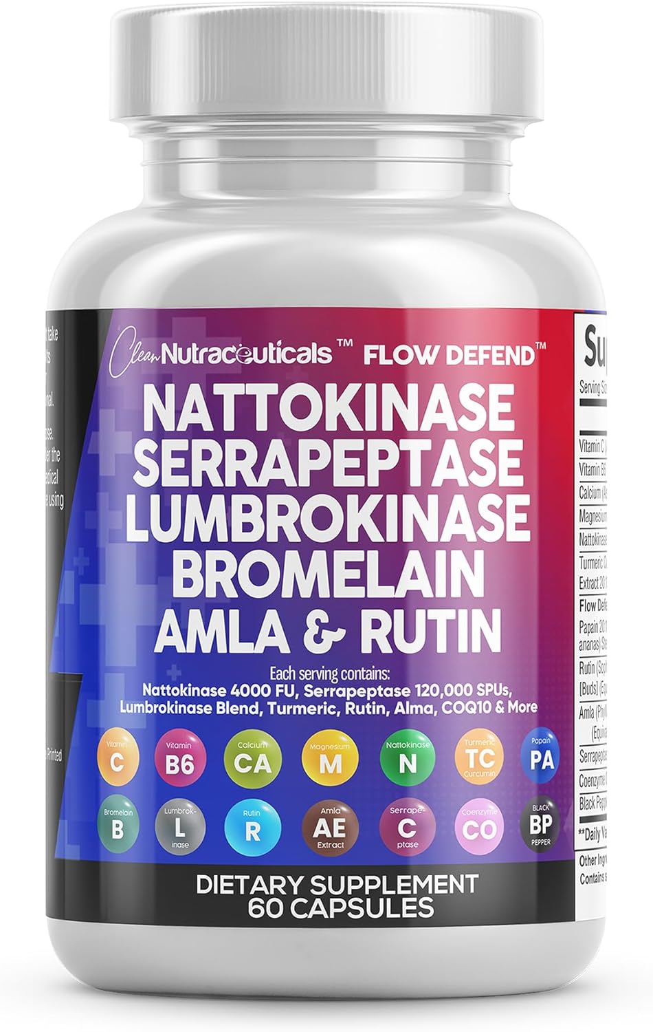 Clean Nutraceuticals Nattokinase 4000 FU Serrapeptase 120000 SPU Lumbrokinase Enzyme Supplement with Bromelain Papain Papaya Enzymes Rutin Extract Amla Magnesium Vitamin B6 & VIT C Capsules Clean Nutraceuticals Nattokinase 4000 FU Serrapeptase 120000 SPU Lumbrokinase Enzyme Supplement with Bromelain Papain Papaya Enzymes Rutin Extract Amla Magnesium Vitamin B6 & VIT C Capsules