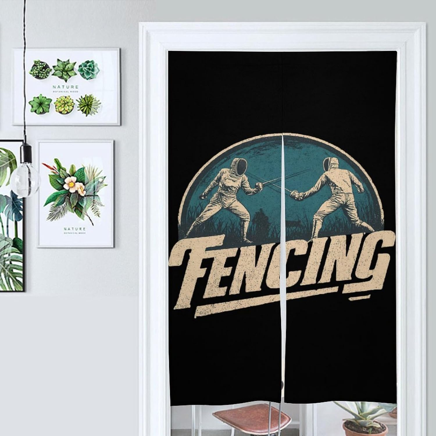 Vintage Fencing Doorway Curtain Insulated Room Divider Drapes | white linen,privacy curtains