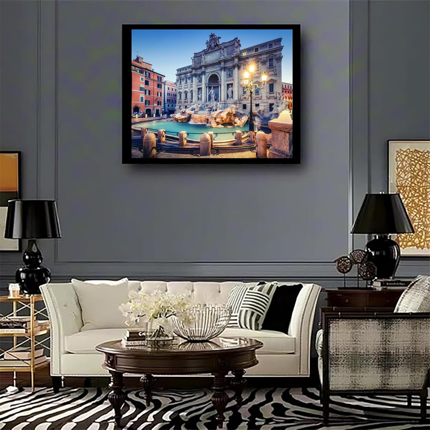 XTXGERL DIY Digital Acrylic Painting Set Trevi Fountain in Rome Italy at Sunrise Scenic Travel Paint by Numbers on Canvas Without Frame for Adult Beginner Art Craft Wall Decor 16x20in