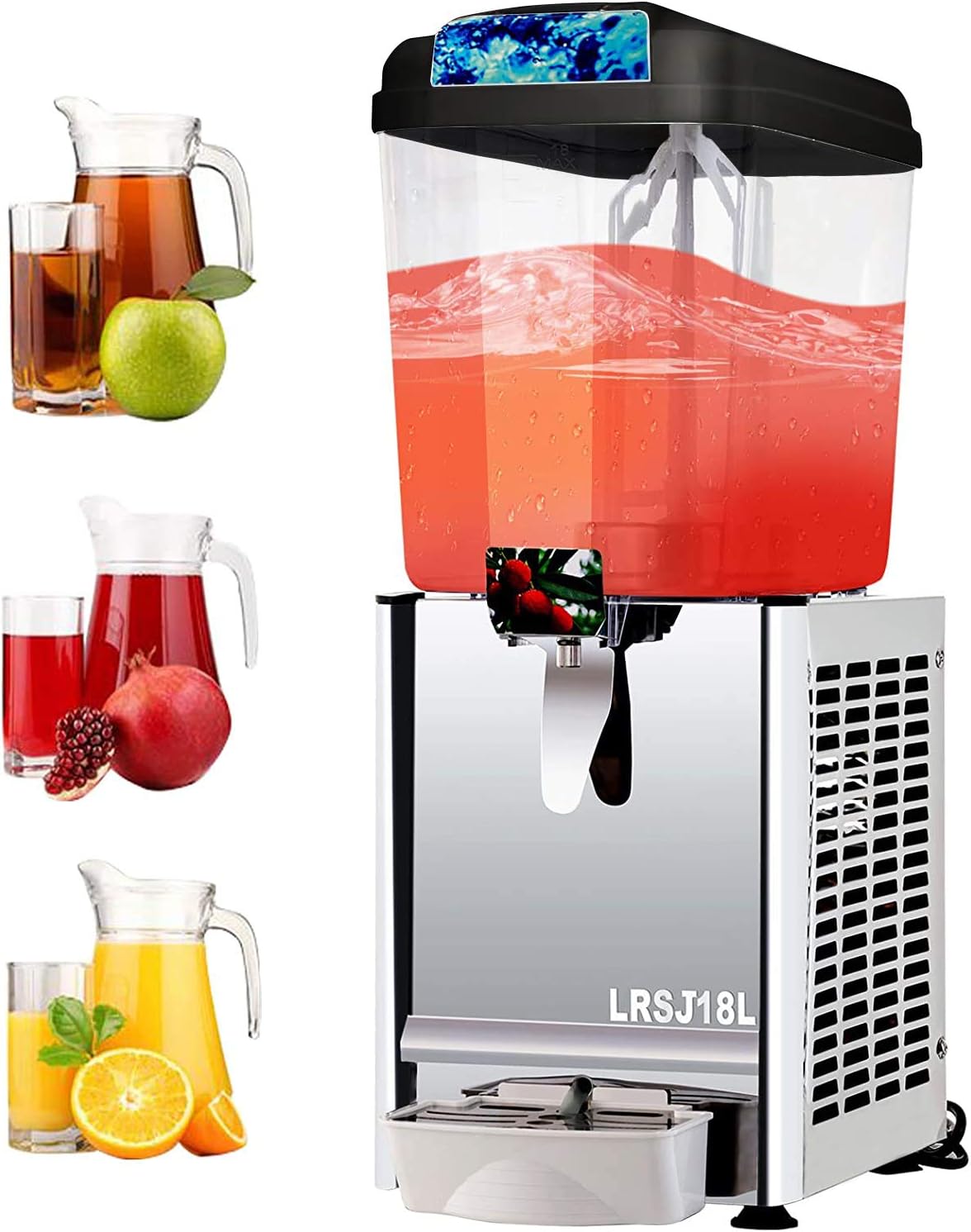 Commercial Juice Dispenser 9.5 Gallon Cold Beverage Drink Dispenser Machine for Restaurant and Party Temperature Control, 4.75 Gallon Per Tank, 2 Tank with Spigot, Black